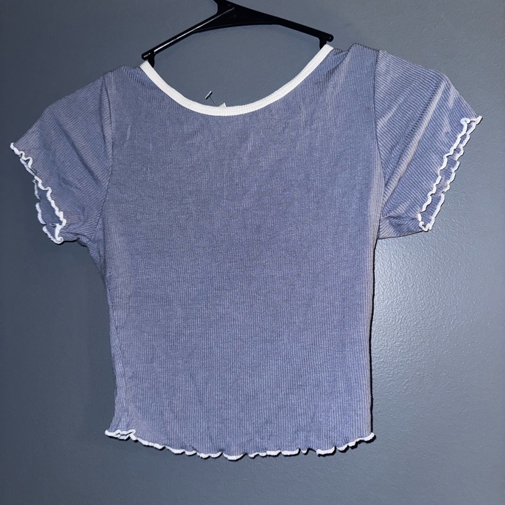 Women's Blue Ruffle Trim Top